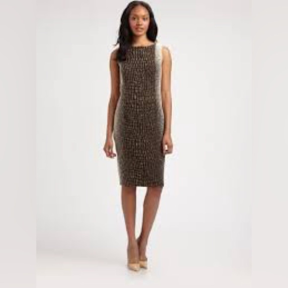 Lafayette 148 Faith Textured Shift Dress Brown Cream Size 8